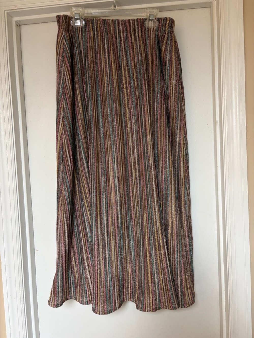Wukogals Multicolor Striped Metallic Sample Midi Skirt